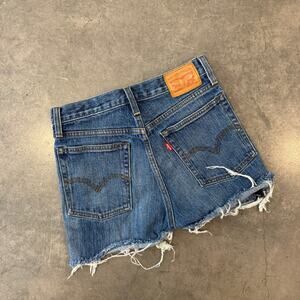 Vintage Y2k Levi's Dark Wash Raw Hem Fray Cut Off Denim Jean Shorts 26